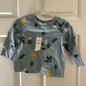 Hanna Andersson Blue Long Sleeve Shirt  3-6m 100% Organic Cotton  dinosaurs